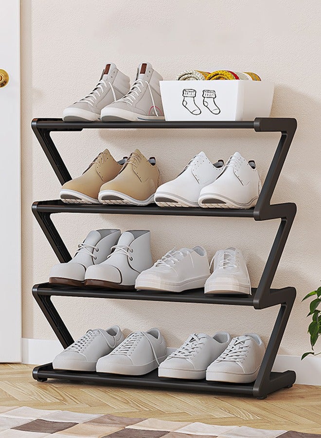 DUNISO رف أحذية من 4 طبقات، سهل التجميع، رف منزلي موفر للمساحة للأحذية، منظم تخزين أحذية، مناسب لغرفة النوم، الممر ومدخل المنزل (أسود) - Image 1